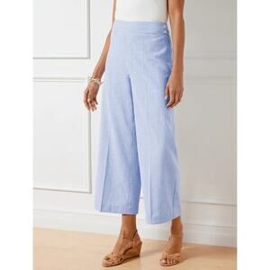 NWT: TALBOTS Blue White Linen Blend Wide Leg Crop Pants 12 (K348)